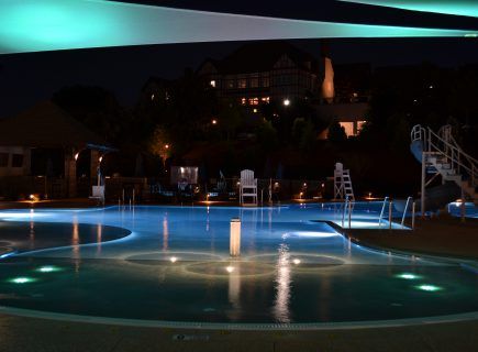 Freeform Pool with Lighting at Night