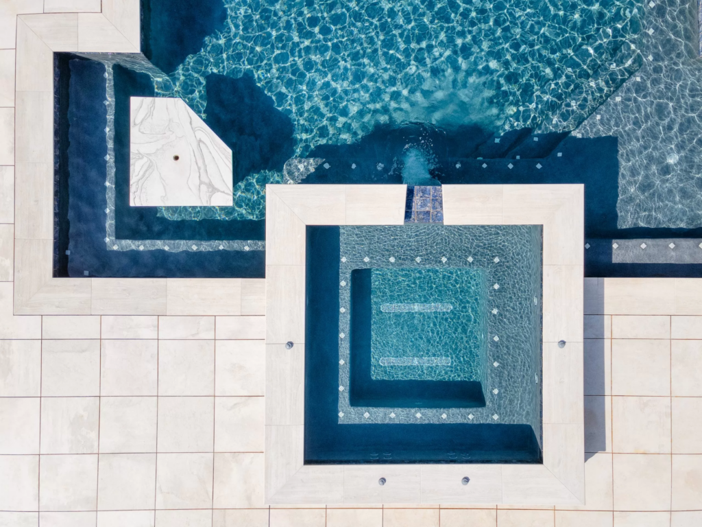 a geometric spa from above with inbuilt pool table